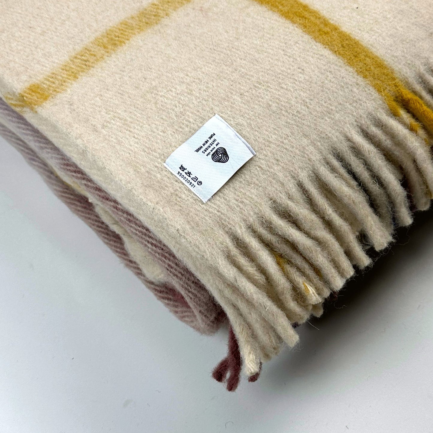 İskandinav Serisi Woolmark Çift Kişilik Saf Yün Ekose Battaniye/Yatak Örtüsü Lila Krem Lacivert, 200x220 cm