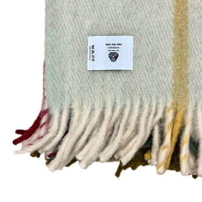 İskandinav Serisi Woolmark Çift Kişilik Saf Yün Ekose Battaniye/Yatak Örtüsü Krem Haki Bordo, 200x220 cm