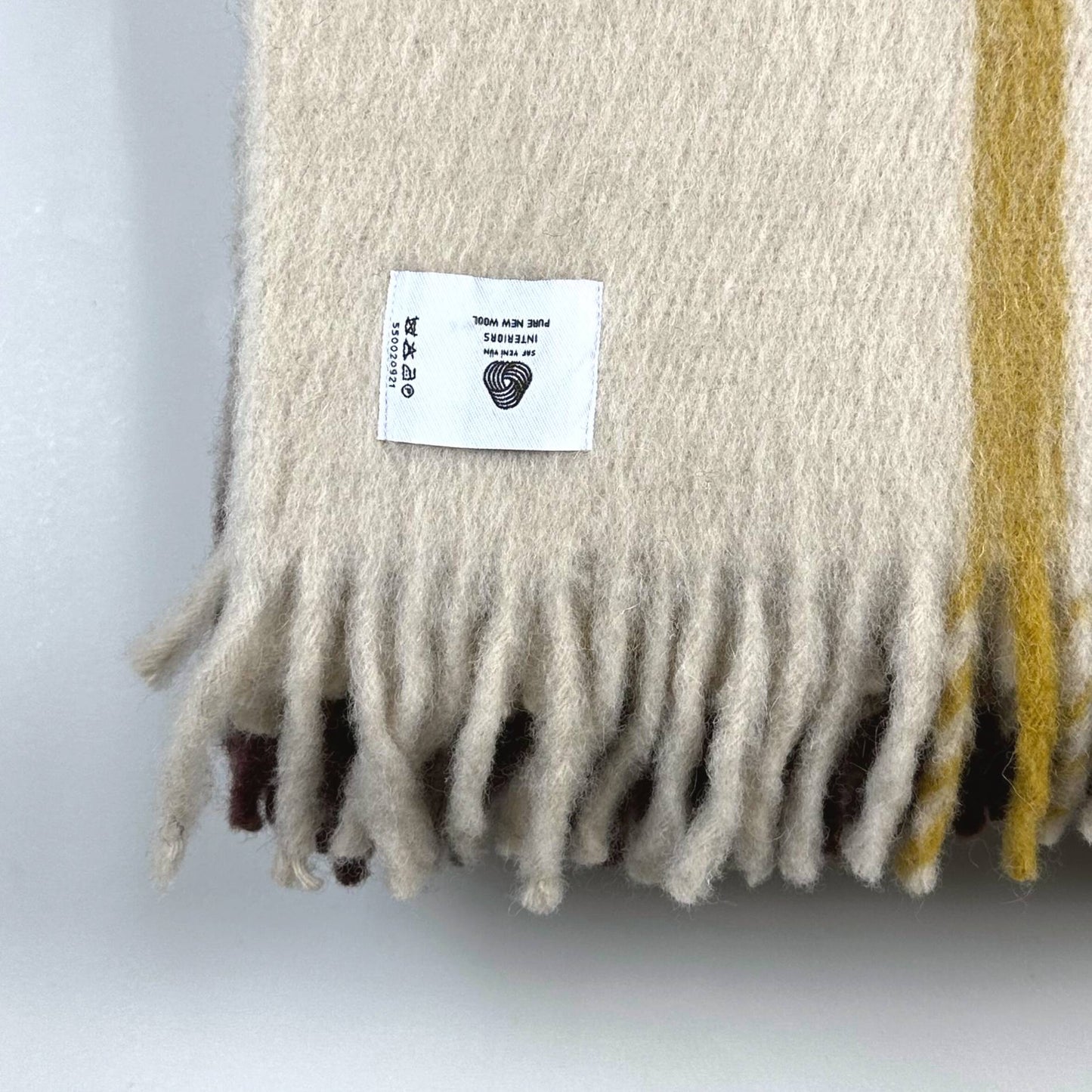 İskandinav Serisi Woolmark Çift Kişilik Saf Yün Ekose Battaniye/Yatak Örtüsü Bordo Lila Krem, 200x220 cm