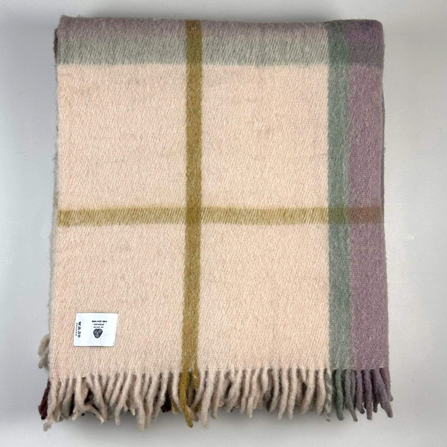 İskandinav Serisi Woolmark Çift Kişilik Saf Yün Ekose Battaniye/Yatak Örtüsü Bordo Lila Mint, 200x220 cm